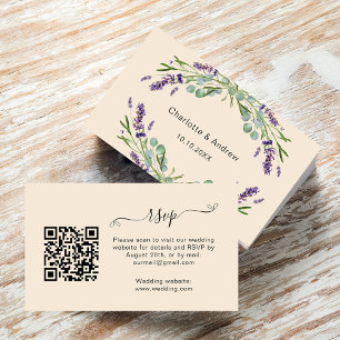 Lavender wedding response website beige QR RSVP Enclosure Card