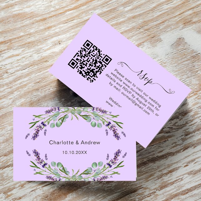 Lavender wedding response website QR code RSVP Enclosure Card (Creator Uploaded)