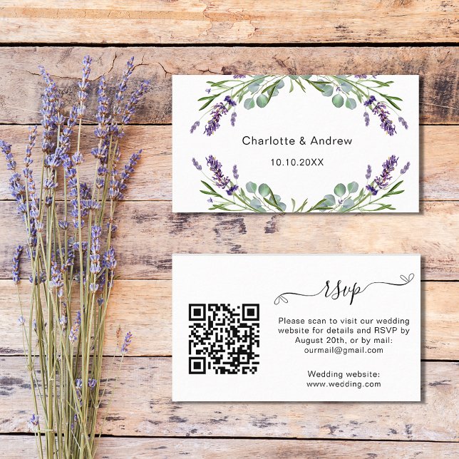 Lavender wedding response website QR code RSVP Enclosure Card (Creator Uploaded)