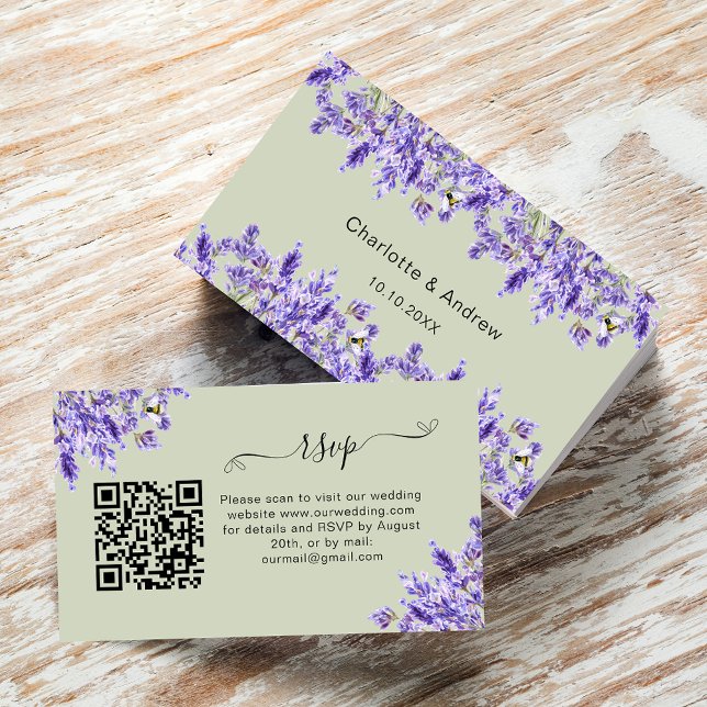 Lavender wedding response website QR code RSVP Enclosure Card (Creator Uploaded)