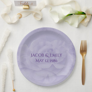 Lavender Wedding Rose Paper Plate