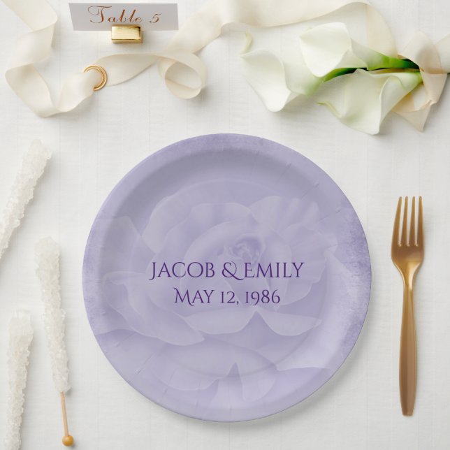 Lavender Wedding Rose Paper Plate (Wedding)