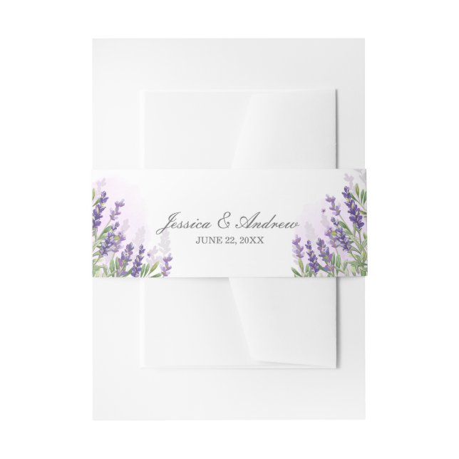 lavender Wedding Rustic Personalised Purple Pastel Invitation Belly Band (Front Example)