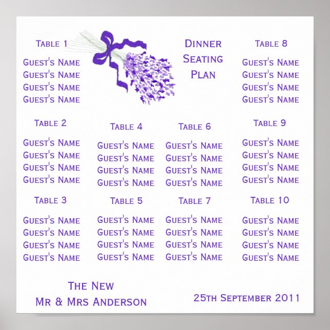 Lavender Wedding Seating Poster (Front)