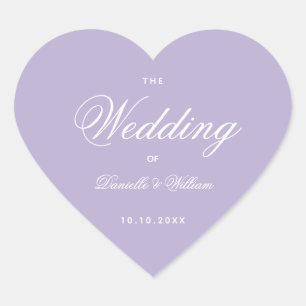Lavender Wedding Simple Elegant Script Purple Heart Sticker