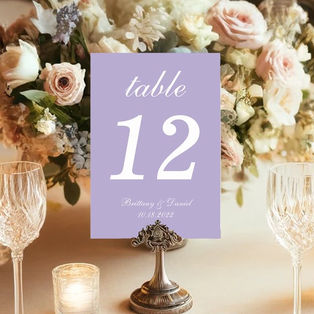 Lavender Wedding Simple Purple Elegant Calligraphy Table Number (Creator Uploaded)