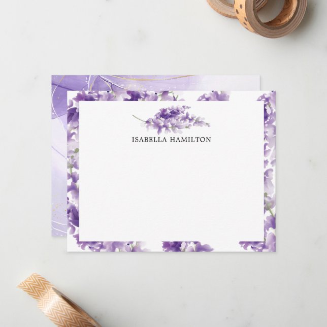 Lavender Wedding Stationery Note Card (Front/Back In Situ)