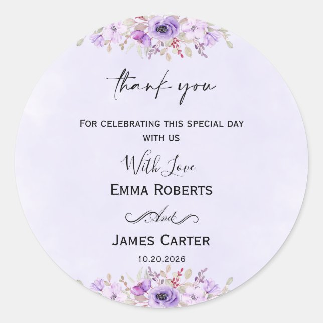 Lavender Wedding Stickers - Floral Vinyl Decals (Front)