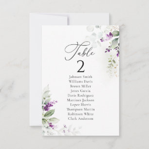 Lavender Wedding Table Seating Chart Cards