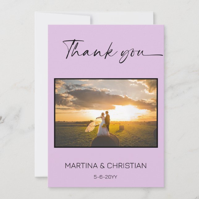 Lavender Wedding Thank You Photo  Card (Front)