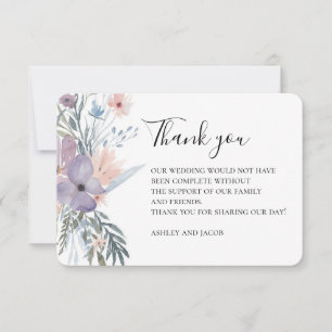 Lavender wedding thanks. Purple flowers. Botanical Thank You Card