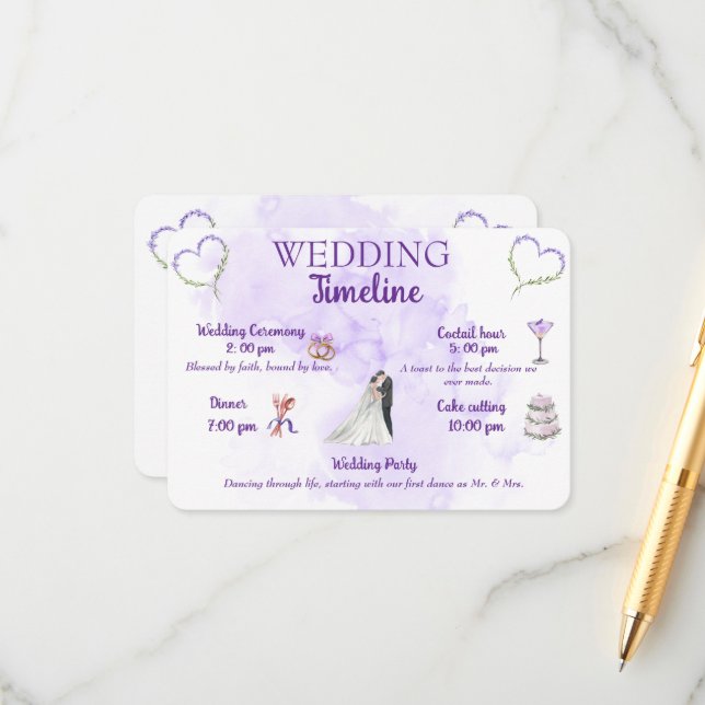 Lavender Wedding Timeline Enclosure Card (Front/Back In Situ)
