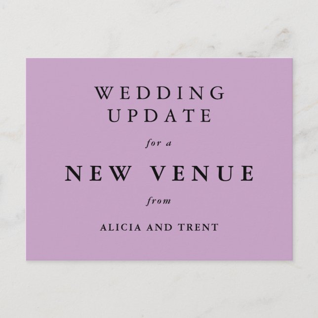 Lavender Wedding Venue Change Update Card (Front)