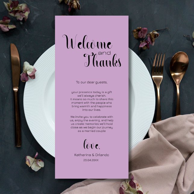 Lavender Welcome & Thanks Place Setting Cards (Creator Uploaded)