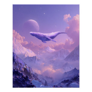 Lavender Whale Soaring in Alien Skies Poster