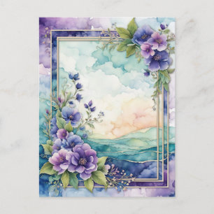 Lavender Whimsy Artistic Floral Border Paper Postcard