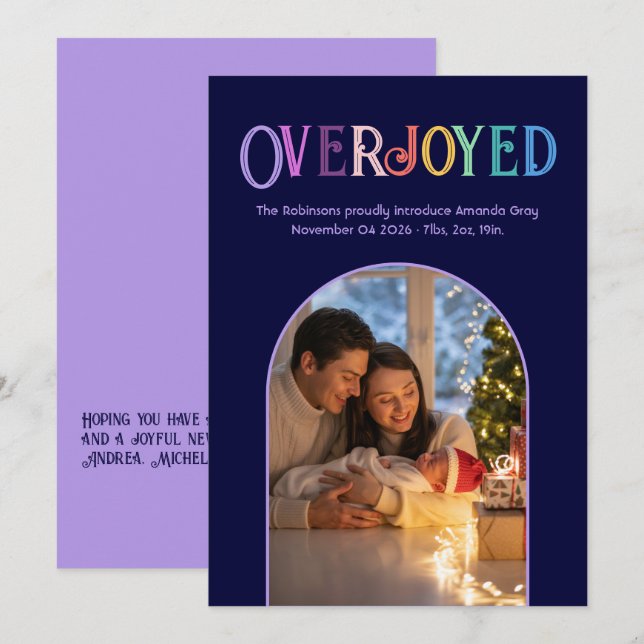Lavender Whimsy Xmas Baby Birth Announcement Photo (Front/Back)