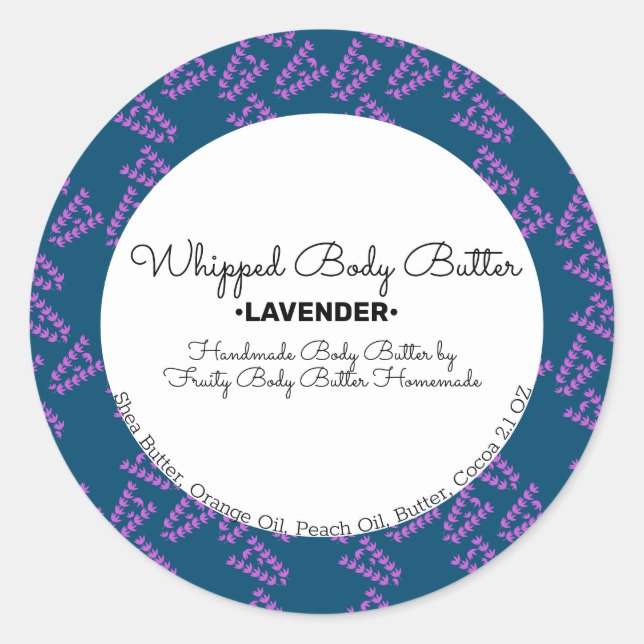 Lavender Whip Body Butter Bath Branding Packaging Classic Round Sticker (Front)