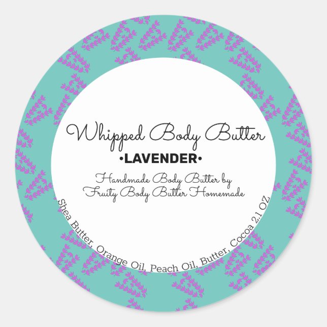 Lavender Whip Body Butter Bath Branding Packaging Classic Round Sticker (Front)