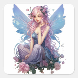 Lavender Whisper Fairy Illustration Square Sticker