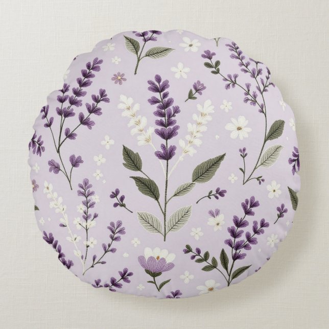 Lavender Whispers – 16" Round Botanical Throw Pill Cushion (Front)