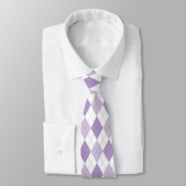 Lavender & White Argyle Necktie (Tied)