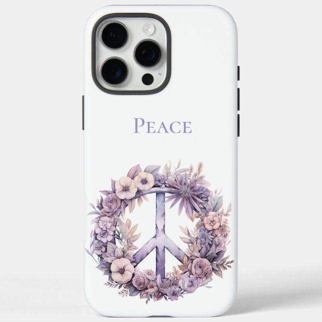 Lavender White Boho Floral Peace Sign Case-Mate iPhone Case (Back)