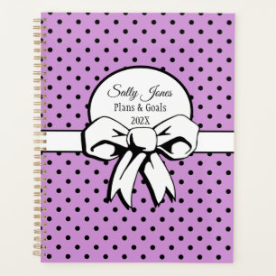 Lavender White Bow & Black Polka Dots Personalised Planner