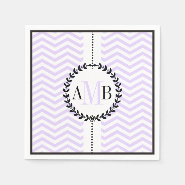Lavender, white chevron pattern wedding napkin (Front)