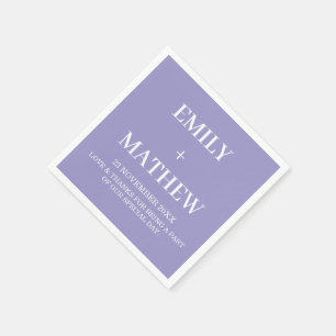 LAVENDER WHITE CUSTOM NAME SIMPLE STYLISH WEDDING NAPKIN