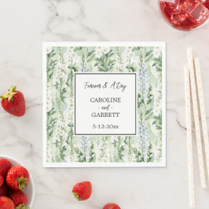 Lavender White Delphinium Flowers Bridal Wedding Napkin