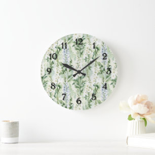 Lavender White Delphinium Flowers   Large Clock