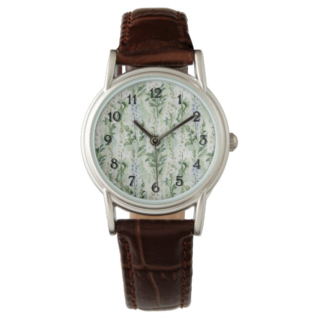 Lavender White Delphinium Flowers   Watch (Front)
