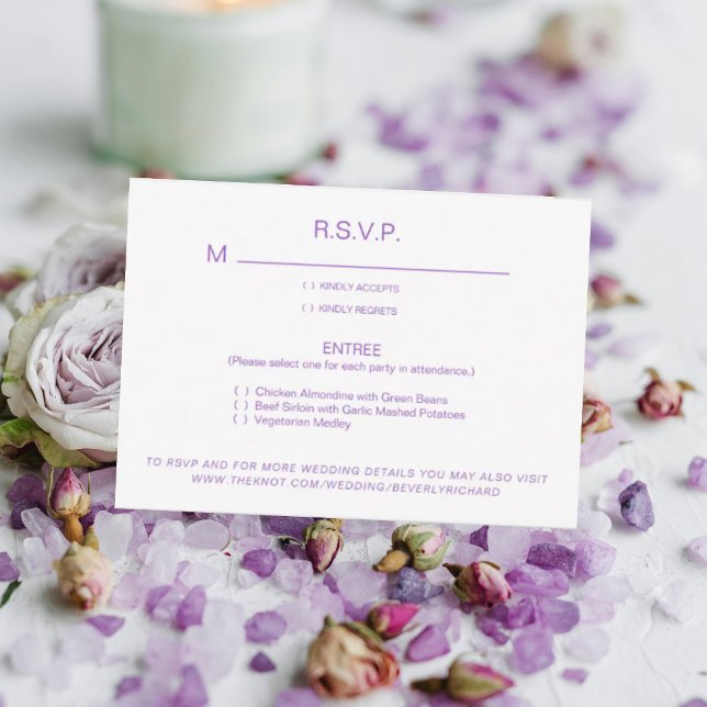  Lavender & White Dinner Options Wedding RSVP Card (Creator Uploaded)