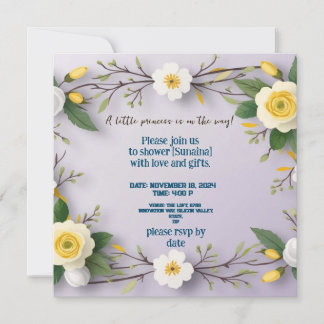 lavender white floral cute beautifu lPaper Plate Invitation