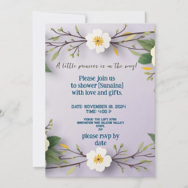 lavender white floral cute beautifu lPaper Plate Invitation (Front)
