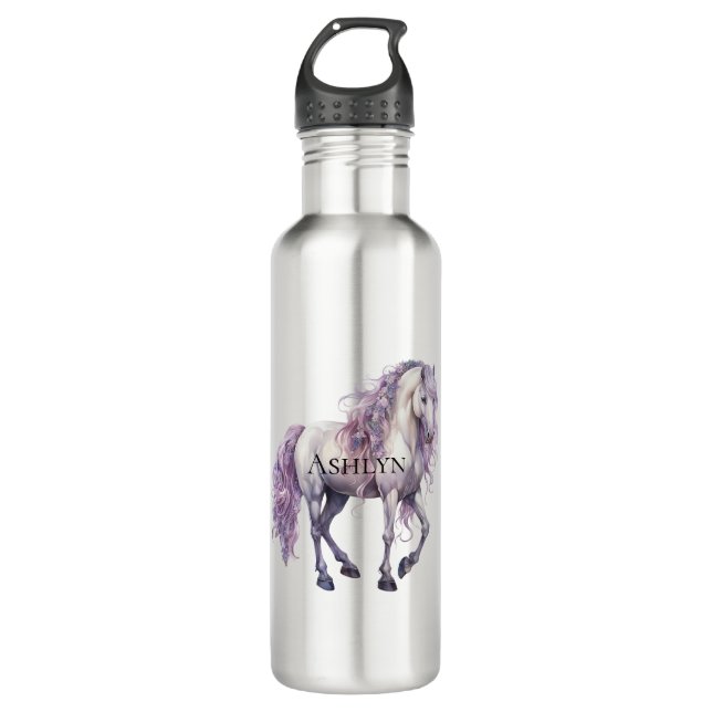 Lavender White Floral Horse  710 Ml Water Bottle (Front)
