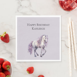 Lavender White Floral Horse Birthday Napkin