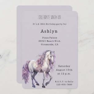 Lavender White Floral Horse Cowgirl Birthday   Invitation