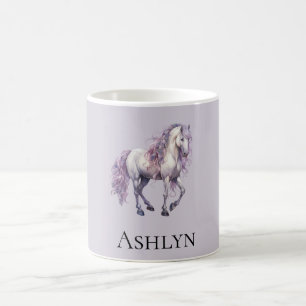 Lavender White Floral Horse Cowgirl   Coffee Mug