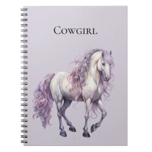 Lavender White Floral Horse Cowgirl Notebook
