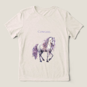 Lavender White Floral Horse Cowgirl Tri-Blend Shirt