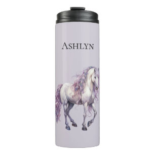 Lavender White Floral Horse  Thermal Tumbler