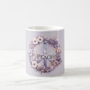 Lavender White Floral Peace Sign Coffee Mug
