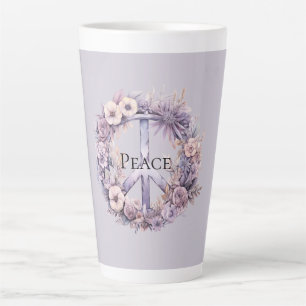 Lavender White Floral Peace Sign Latte Mug