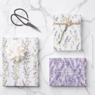 Lavender White Floral Stripes Bridal Shower Wrapping Paper Sheet