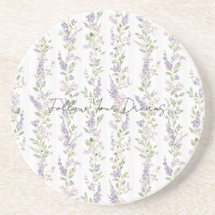 Lavender White Floral Stripes Coaster