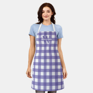 Lavender White Gingham Name & Initial Apron