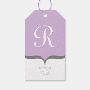 Lavender White Grey Monogram Name Gift Tags