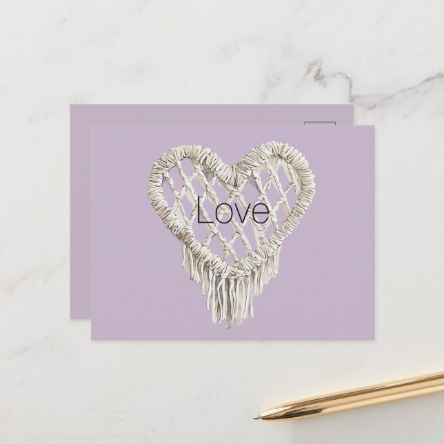 Lavender White Heart Fringe Postcard (Front/Back In Situ)